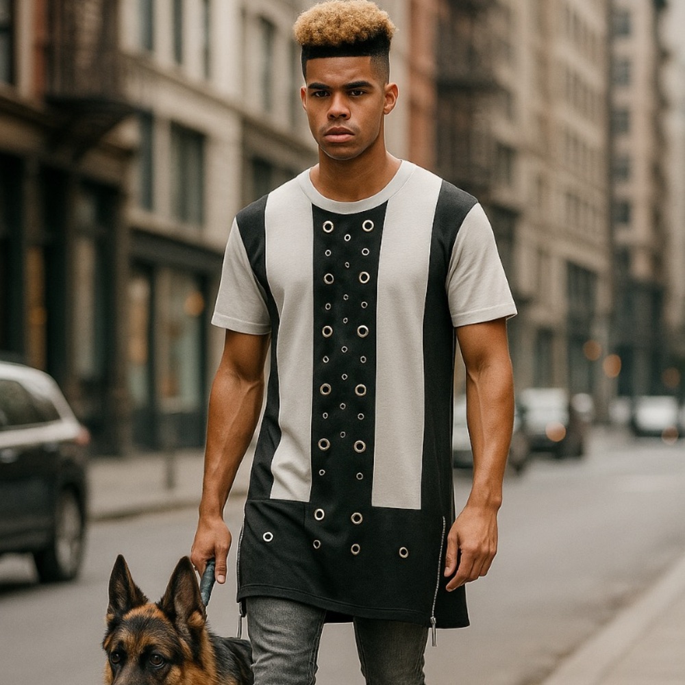 Black and Grey Grommets T-Shirt Tunic